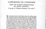 L'apparition de l'industrie dans les bassins charbonniers du massif central : le groupe de Montluzon-Commentry (1811-1863). (s. d. n. l.).